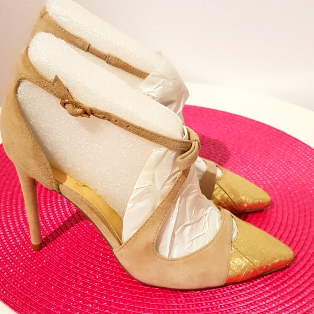 New Leather Pumps Gold & Camel Suede